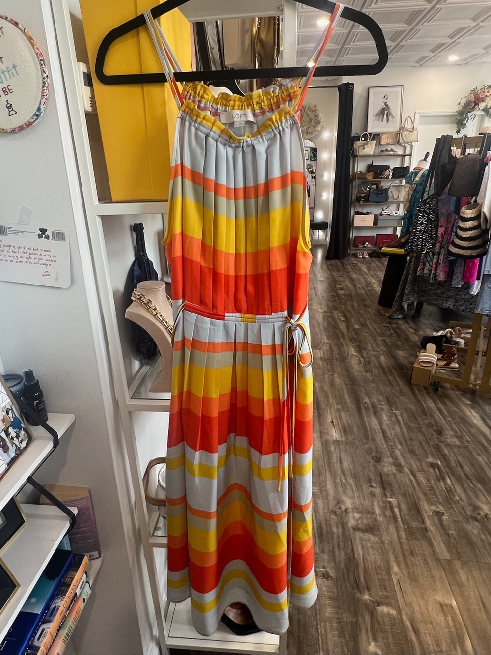 LOFT Yellow, Orange & Light Gray Striped halter dress